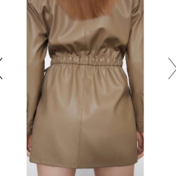 ❣️🎉HP🎉❣️Zara Blogger Favorite Faux Leather Wrap Dress XL Taupe/Tan - Picture 8 of 15